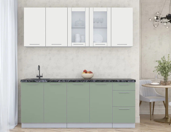 Изображение товара Кухонный гарнитур Интерлиния Мила Пластик 2.0 Б (зефирный/полынь/кастилло темный)