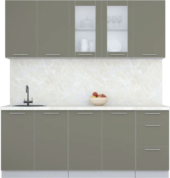 Изображение товара Кухонный гарнитур Интерлиния Мила Пластик 2.0 Б (кварцевый/кварцевый/опал светлый)