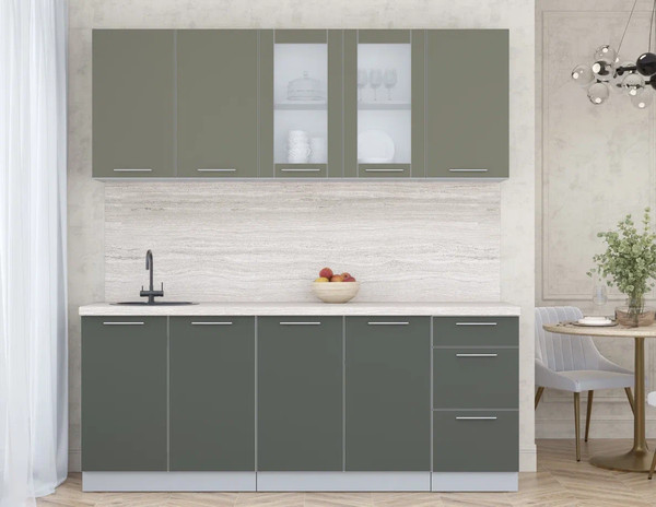 Изображение товара Кухонный гарнитур Интерлиния Мила Пластик 2.0 Б (кварцевый/шторм/травертин серый)