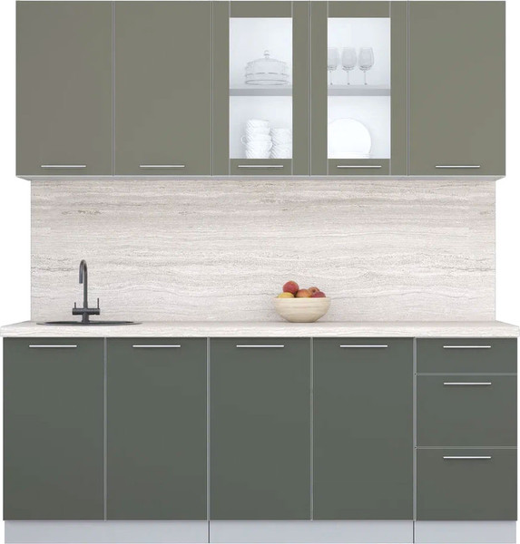 Изображение товара Кухонный гарнитур Интерлиния Мила Пластик 2.0 Б (кварцевый/шторм/травертин серый)