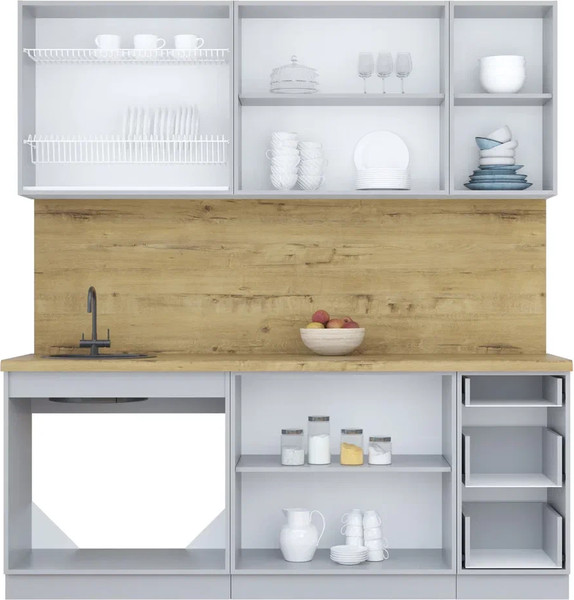 Изображение товара Кухонный гарнитур Интерлиния Мила Пластик 2.0 Б (кварцевый/шторм/травертин серый)