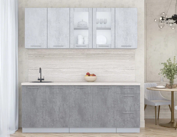 Изображение товара Кухонный гарнитур Интерлиния Мила Пластик 2.0 Б (оксид светлый/оксид темный/травертин серый)