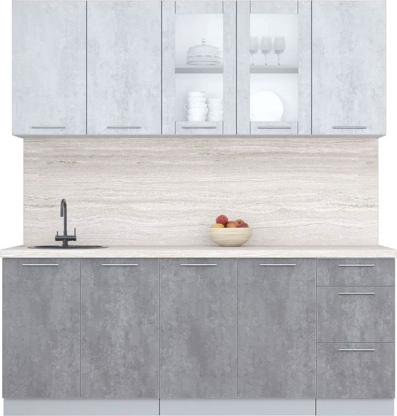 Изображение товара Кухонный гарнитур Интерлиния Мила Пластик 2.0 Б (оксид светлый/оксид темный/травертин серый)