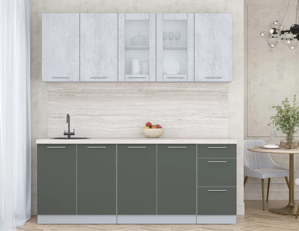 Изображение товара Кухонный гарнитур Интерлиния Мила Пластик 2.0 Б (оксид светлый/шторм/травертин серый)