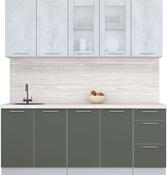 Изображение товара Кухонный гарнитур Интерлиния Мила Пластик 2.0 Б (оксид светлый/шторм/травертин серый)