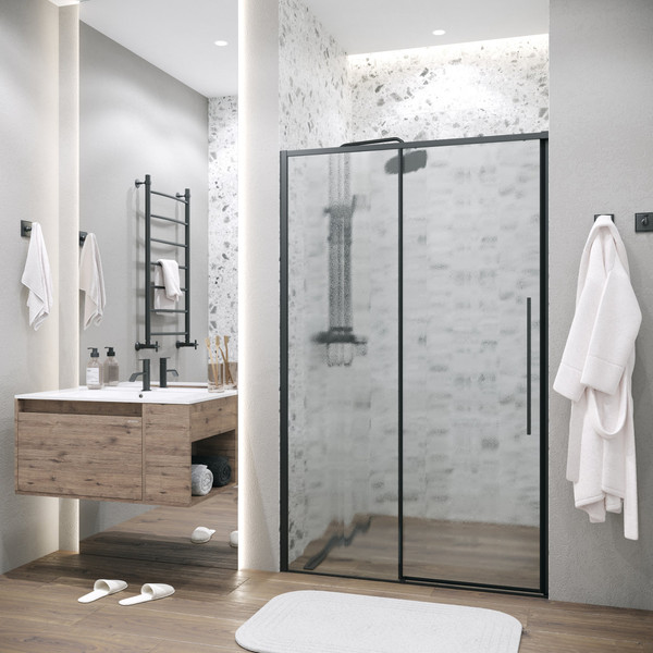 Изображение товара Душевая дверь Grossman Galaxy 100x195 / 1/2.K33.01.10L.21.02 (черный матовый/стекло шиншилла)