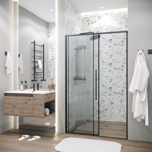 Изображение товара Душевая дверь Grossman Galaxy 110x195 / 1/2.K33.01.11L.21.02 (черный матовый/стекло шиншилла)