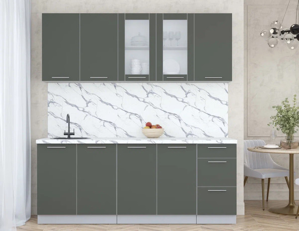 Изображение товара Кухонный гарнитур Интерлиния Мила Пластик 2.0 Б (шторм/шторм/белый гранит)