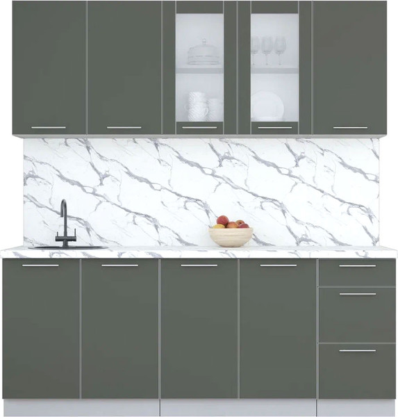 Изображение товара Кухонный гарнитур Интерлиния Мила Пластик 2.0 Б (шторм/шторм/белый гранит)