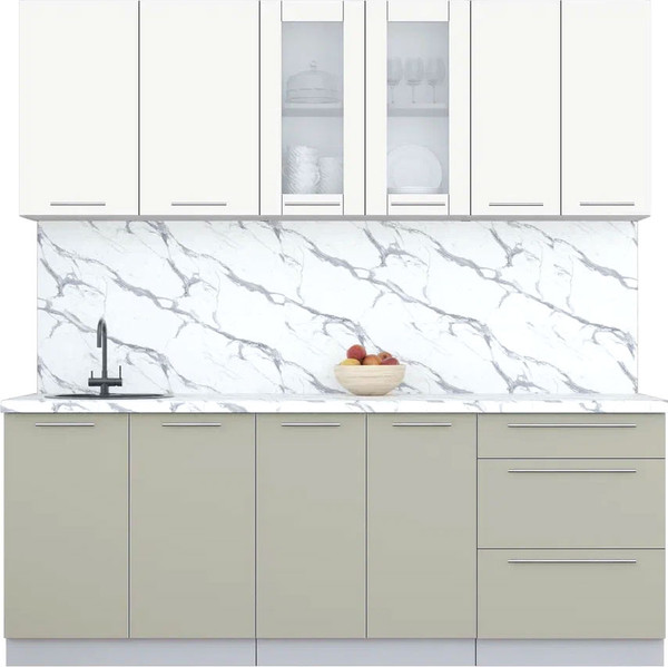 Изображение товара Кухонный гарнитур Интерлиния Мила Пластик 2.1 Б (зефирный/латте/белый гранит)