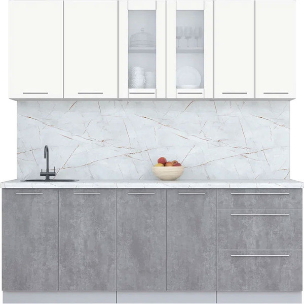 Изображение товара Кухонный гарнитур Интерлиния Мила Пластик 2.1 Б (зефирный/оксид темный/серый каспий)