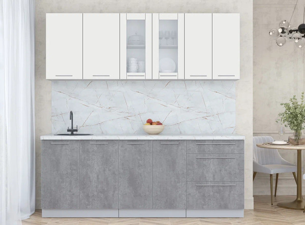 Изображение товара Кухонный гарнитур Интерлиния Мила Пластик 2.1 Б (зефирный/оксид темный/серый каспий)