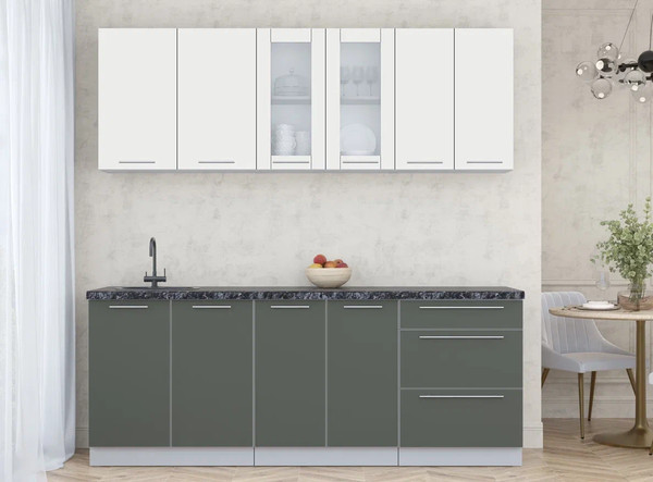 Изображение товара Кухонный гарнитур Интерлиния Мила Пластик 2.1 Б (зефирный/шторм/кастилло темный)