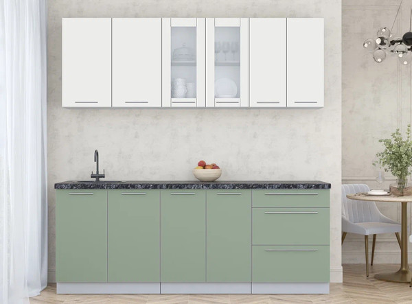 Изображение товара Кухонный гарнитур Интерлиния Мила Пластик 2.1 Б (зефирный/полынь/кастилло темный)