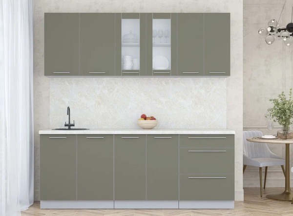 Изображение товара Кухонный гарнитур Интерлиния Мила Пластик 2.1 Б (кварцевый/кварцевый/опал светлый)