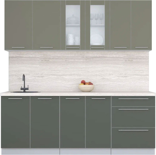 Изображение товара Кухонный гарнитур Интерлиния Мила Пластик 2.1 Б (кварцевый/шторм/травертин серый)