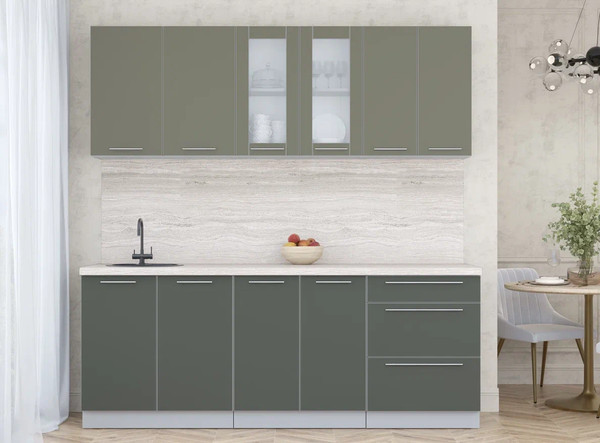 Изображение товара Кухонный гарнитур Интерлиния Мила Пластик 2.1 Б (кварцевый/шторм/травертин серый)