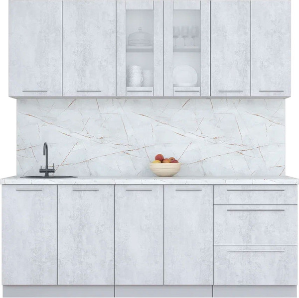 Изображение товара Кухонный гарнитур Интерлиния Мила Пластик 2.1 Б (оксид светлый/оксид светлый/серый каспий)