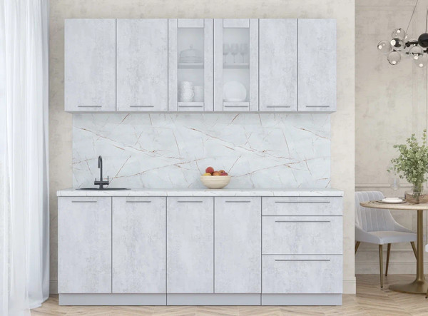 Изображение товара Кухонный гарнитур Интерлиния Мила Пластик 2.1 Б (оксид светлый/оксид светлый/серый каспий)