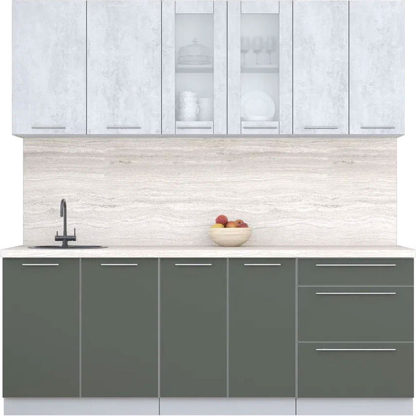 Изображение товара Кухонный гарнитур Интерлиния Мила Пластик 2.1 Б (оксид светлый/шторм/травертин серый)