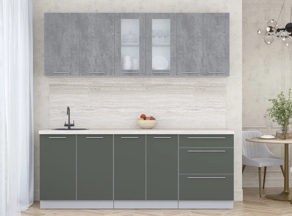 Изображение товара Кухонный гарнитур Интерлиния Мила Пластик 2.1 Б (оксид темный/шторм/травертин серый)