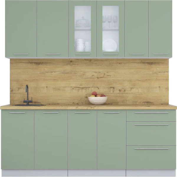 Изображение товара Кухонный гарнитур Интерлиния Мила Пластик 2.1 Б (полынь/полынь/дуб бунратти)