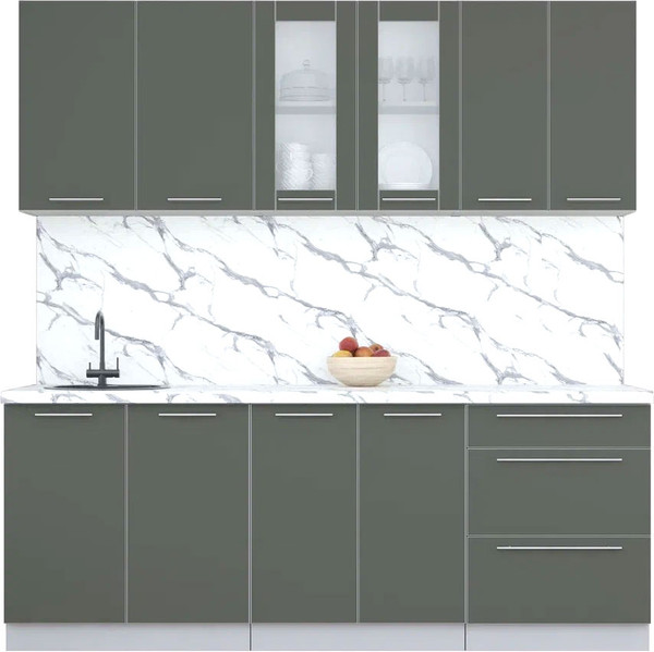 Изображение товара Кухонный гарнитур Интерлиния Мила Пластик 2.1 Б (шторм/шторм/белый гранит)