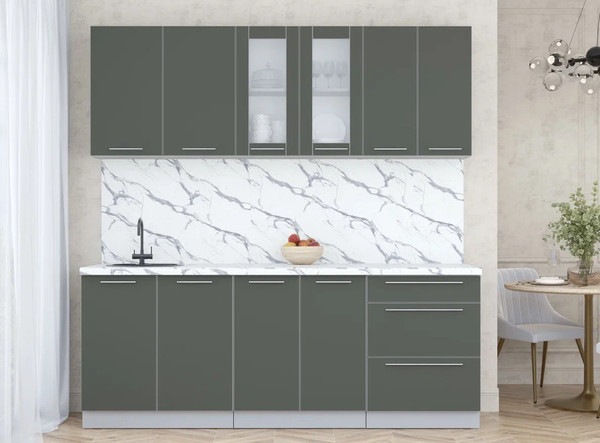 Изображение товара Кухонный гарнитур Интерлиния Мила Пластик 2.1 Б (шторм/шторм/белый гранит)