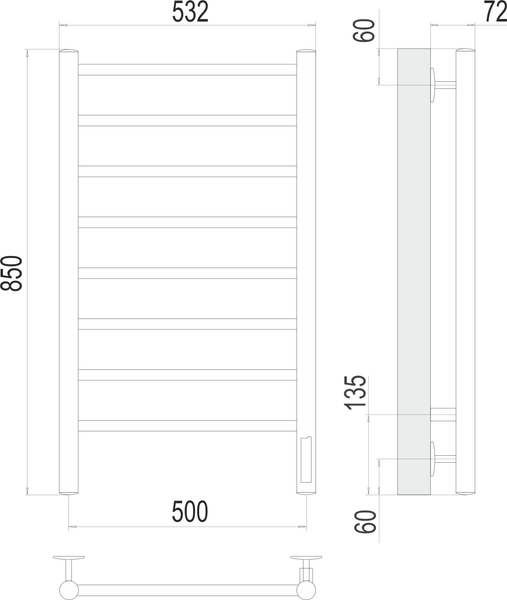 Изображение товара Полотенцесушитель электрический Terminus Аврора П8 500х850 (сатин, Quick Touch)
