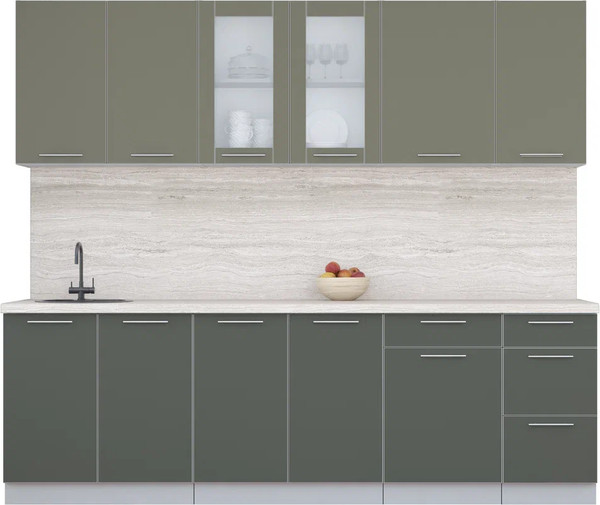 Изображение товара Кухонный гарнитур Интерлиния Мила Пластик 2.5 Б (кварцевый/шторм/травертин серый)