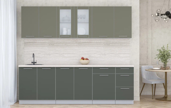 Изображение товара Кухонный гарнитур Интерлиния Мила Пластик 2.5 Б (кварцевый/шторм/травертин серый)