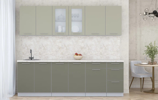 Изображение товара Кухонный гарнитур Интерлиния Мила Пластик 2.5 Б (латте/кварцевый/опал светлый)