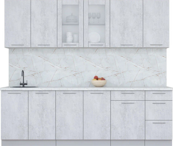 Изображение товара Кухонный гарнитур Интерлиния Мила Пластик 2.5 Б (оксид светлый/оксид светлый/серый каспий)