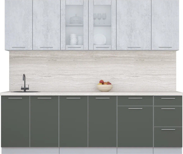 Изображение товара Кухонный гарнитур Интерлиния Мила Пластик 2.5 Б (оксид светлый/шторм/травертин серый)