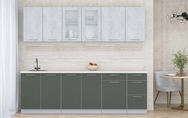 Изображение товара Кухонный гарнитур Интерлиния Мила Пластик 2.5 Б (оксид светлый/шторм/травертин серый)