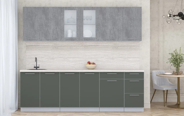 Изображение товара Кухонный гарнитур Интерлиния Мила Пластик 2.5 Б (оксид темный/шторм/травертин серый)