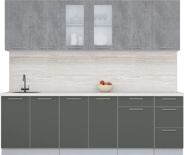 Изображение товара Кухонный гарнитур Интерлиния Мила Пластик 2.5 Б (оксид темный/шторм/травертин серый)