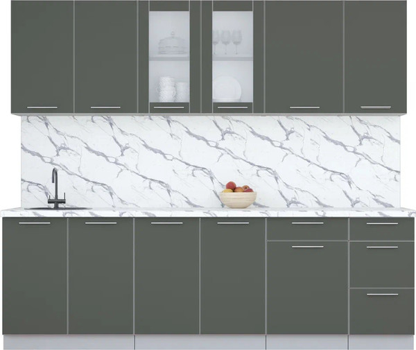 Изображение товара Кухонный гарнитур Интерлиния Мила Пластик 2.5 Б (шторм/шторм/белый гранит)