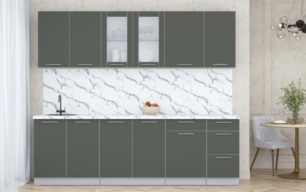 Изображение товара Кухонный гарнитур Интерлиния Мила Пластик 2.5 Б (шторм/шторм/белый гранит)