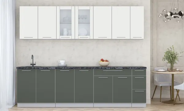 Изображение товара Кухонный гарнитур Interline Мила Пластик 2.7 Б (зефирный/шторм/кастилло темный)