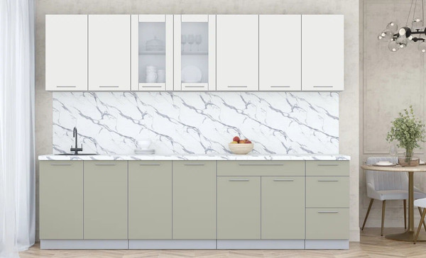 Изображение товара Кухонный гарнитур Интерлиния Мила Пластик 2.8 Б (зефирный/латте/белый гранит)