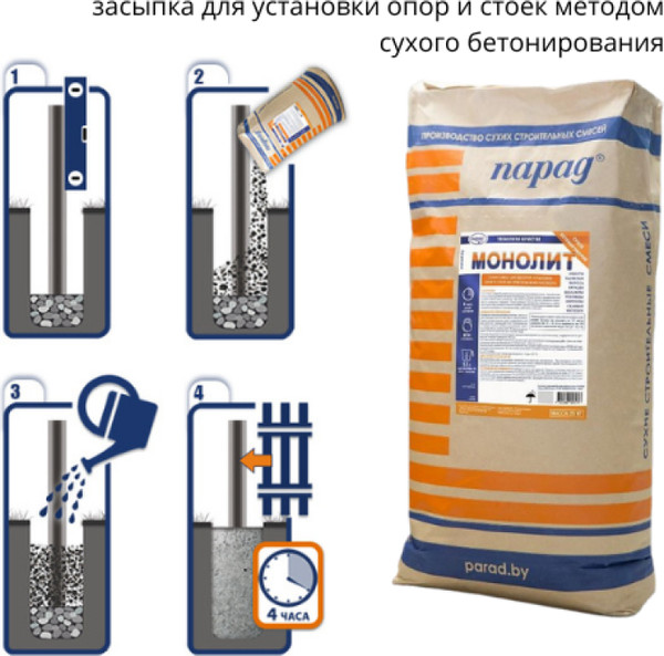 Изображение товара Монтажная смесь Парад Для быстрой фиксации столбов МОНОлит (25кг)