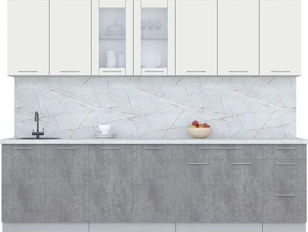 Изображение товара Кухонный гарнитур Интерлиния Мила Пластик 2.8 Б (зефирный/оксид темный/серый каспий)