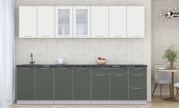 Изображение товара Кухонный гарнитур Интерлиния Мила Пластик 2.8 Б (зефирный/шторм/кастилло темный)