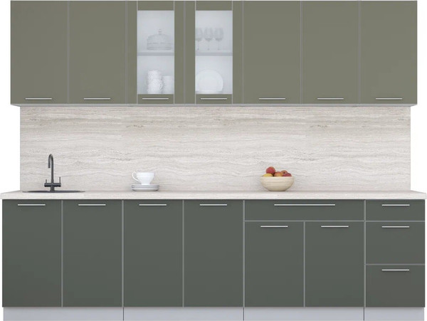 Изображение товара Кухонный гарнитур Интерлиния Мила Пластик 2.8 Б (кварцевый/шторм/травертин серый)