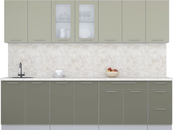 Изображение товара Кухонный гарнитур Интерлиния Мила Пластик 2.8 Б (латте/кварцевый/опал светлый)