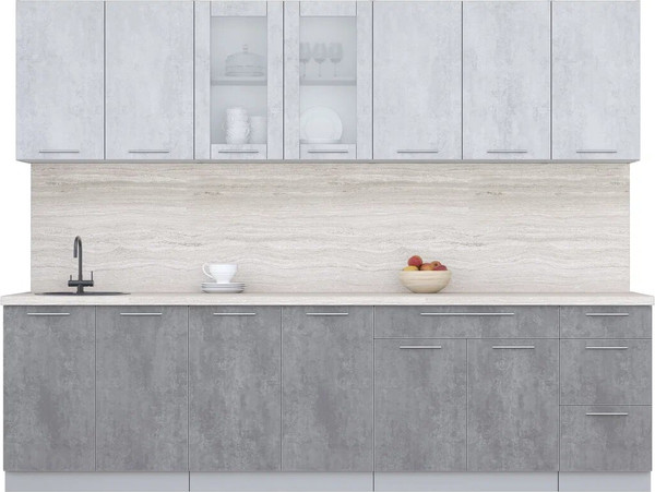 Изображение товара Кухонный гарнитур Интерлиния Мила Пластик 2.8 Б (оксид светлый/оксид темный/травертин серый)