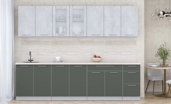 Изображение товара Кухонный гарнитур Интерлиния Мила Пластик 2.8 Б (оксид светлый/шторм/травертин серый)