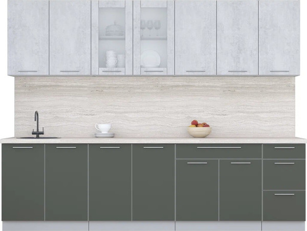 Изображение товара Кухонный гарнитур Интерлиния Мила Пластик 2.8 Б (оксид светлый/шторм/травертин серый)
