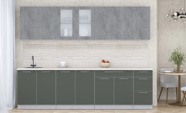 Изображение товара Кухонный гарнитур Интерлиния Мила Пластик 2.8 Б (оксид темный/шторм/травертин серый)